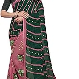 Kanooda Prints Women's Leheriya Gerogette Printed Saree_1277_Peach_DarkGreen-picture-14