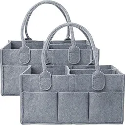 2 Pack Diaper Caddy Organizer - Portable Baby Caddy Organizer with Handle, Nursery Storage Bin and Car Organizer for Girls, Boys - Baby Gift Basket - Grey-picture-27