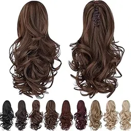 Sankrityayan 14 Inch Ponytail Extension Claw Curly Jaw Ponytails Hairpiece Short Pony Tail Synthetic Fiber Hair Extension Ideal for Women and Girls (Light Golden Brown)-picture-16