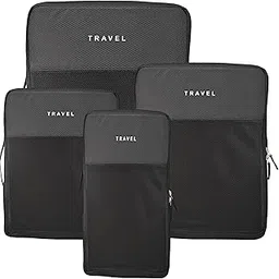 Urbane Home Set of 4 Waterproof Travel Kit for Toiletries with Handles | Cosmetics Pouch, Bathroom Toiletries Bag & Vanity Storage Organiser for Men & Women | Plain Black-picture-27