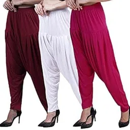 casuals Women's Regular Fit Viscose Drawstring Patiala Harem Pants Combo Pack 3-picture-31