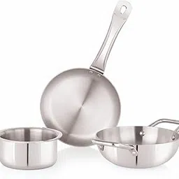 Trishna Lumin Triply Stainless Steel Cookware Set of 3 Pieces - 18cm Kadai, 18cm Frypan, 12cm Tope, Consumes Less Oil, Even Heat Distribution, Gas & Induction Compatible, 5 Year Warranty-picture-10