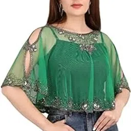 Women's Net Poncho Cape with Embroidery, Boat Neck, Sleeveless,-image-13