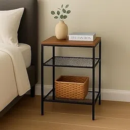 Wooden Side Table with Storage – Bedside Table with Shelves, 3-Tier Nightstand with Metal Frame, Sofa Side Table for Bedroom & Living Room – Compact Storage Table for Home-image-76