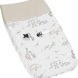 Sweet Jojo Designs Jungle Safari Animals Boy Girl Baby Nursery Changing Pad Cover Beige Brown Taupe Black and White Gender Neutral Animal Elephant Giraffe Wildlife Adventure Zebra Elephants Serengeti-image-12