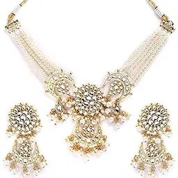 karatcart Gold Plated Pearl Beaded Kundan Choker Necklace Set for Women-picture-43