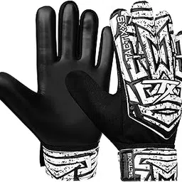 TACTIXXS Soccer Goalkeeper Gloves for Kids Boys Children Youth, Funky Football Goalie Gloves Anti Slip 4mm Latex Palm with Strong Grip (Black, Size 2 Suitable for 4-5 Years)-picture-36