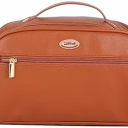 pinzor Large Capacity Cosmetic Pouch Bag Leather Portable Travel Toiletry Kit Bag Organizer Double Zipper Opping Travel Pouch Bag for Women and Men (Brown) image 1