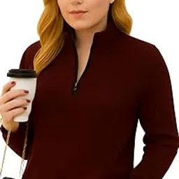 kushi flyer Women’s Half Zip High Neck Sweatshirt – Fleece, Regular Fit, Long Sleeve, Casual Winter Wear-picture-10