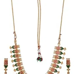 saraf rs jewellery Green Enamelled Kerala tradition Nagapadam Floral Choker Jewellery Set-picture-18