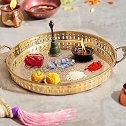 DECKORISH Brass Golden Color Round Tray 32 cm-picture-46