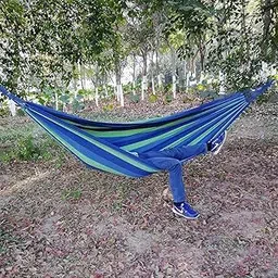 P-Plus International Double Hammock Large 280x80cm Canvas Cotton Hammock for Patio Porch Garden Backyard Lounging Outdoor(280 * 80CM, Blue)-picture-10