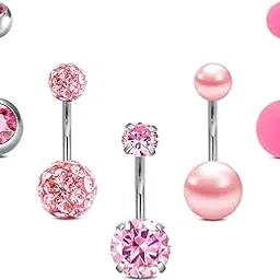 modrsa Belly Button Ring Belly Rings Surgical Steel Pink Belly Button Rings Belly Button Piercing Jewelry Heart Belly Piercings for Women Navel Rings-picture-50