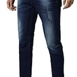 campus sutra Men's Mid Rise Classic -Washed Textu Patterned Regular Fit Denim Jeans | Premium Mid-Rise Cotton Stretchable Crafted With Comfort Fit And High Performance For Everyday Wear-picture-19