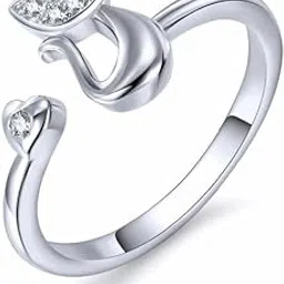 myki Satin-like softness Adorable Cat Cubic Zircon Silver Adjustable Ring For Women & Girls-picture-36