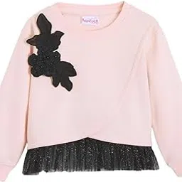 Hopscotch Girls Full Sleeves Pink Floral Applique Sweatshirt-image-53
