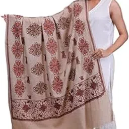 swi with label Women's Beige Aari Embroidered Wool Shawl_5520_Beige-picture-14