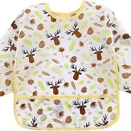 Merishopp Baby Feeding Bib Long Sleeve Waterproof Lunch Apron Yellow Elk-picture-34