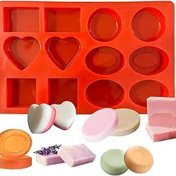 Silicone Soap Mould | 12 CavitySilicone Different Shape Soap Mold for Soap Making | Flexible & Reusable Soap Mould | Home Made Mold For Making Soap Bar, Lotion Bar, Bath Bomb, Bath Bar Pack of 1(Multi-color)-image-40