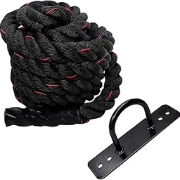 Cliff Fitness PolyPropelene Battle Rope with Wall Mount, Battle Rope for Gym, Battle Rope for Home, Heavy Battle Rope, 1.5 Inches Diameter (Black-Red, 50FT)-picture-51