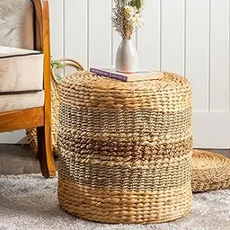 LIVING SHAPES Charlotte Drum Pouf | Handcrafted Water Hyacinth, Seagrass, and Corn Husk Leaf Pouf for Versatile Home D�cor and Seating-picture-55