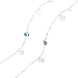 teesta Stylish Silver Plated Anklet with Cute Flower and Symbol Charms for Women and Girls-picture-47