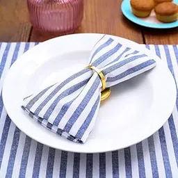 Cotton Mercerised Dining Table Napkins, Set of 4, Solid Plain Colour, Heavy Weight,More Than 2 cm Mitered Hem,Washable at 40°C (Blue Stripe, 45 X 45 Cms)-picture-10