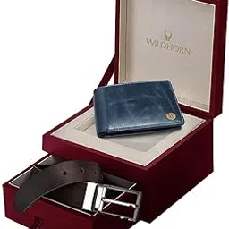 wildhorn Men's Classic Leather Wallet and Belt Combo | Blue-picture-23