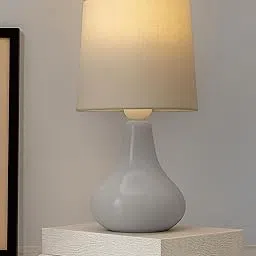 Homesake Modern Small Ceramic LED Table Lamp, Classic Bedside Desk Lamp for Living Room Bedroom, Farmhouse Nightstand Lamps with Fabric Shade (Gray)-picture-27