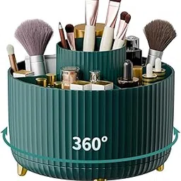 ZODZE 360° Rotating Makeup Brush Holder Organizer, Make up Brushes Cup for Vanity, 5 Slot Spinning Makeup Organizers for Cosmetics, Lipstick, Pen (Green)-picture-31