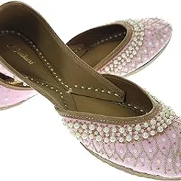 fulkari Women Lupine Pink Gold Genuine Soft Leather Embroidered Jutis | Bite and Pinch Free Jutti | Punjabi Formal Juttis | Girl's Wedding Flat Ladies Mojari | Formal Ethnic Juti |-picture-36