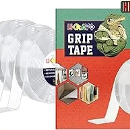UCRAVO 3pcs Nano Double Sided Tape, Heavy Duty, Strong Adhesive, Invisible Finish Multipurpose Super Sticky Gel Grip Mounting Tape, Washable, Reusable, No Residue, for Home & Office, 1mm Thick, 3mtrs image 1