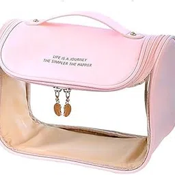 Transparent Makeup Storage Bags Cosmetic Vanity Travel Pouch Zipper Closure |Toiletry | Grooming Portable Makeup Kit Accessories Organizer Carry Pouch with Handle for Women (Pink)-picture-41