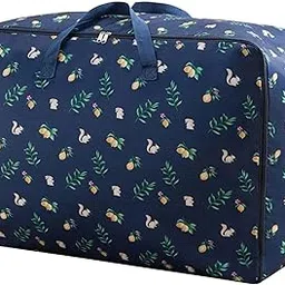 Extra Large Oversized Handy Storage Bag Heavy Duty Travel Luggage Caddy Organizer Laundry Bags Duffel Space Saver with Web Handles for Quilt Beddings-Blue Quirrel, Fabric, pack of 1-image-35