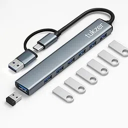 Tukzer 7 USB Multiport Adapter with Dual Convertible USB & Type C Heads 7-in-1 USB Hub, 1 x USB 3.0 & 6 x USB 2.0 Ports, 5 Gbps Data Transfer Speed for Laptop, PC, MacBook, Hard Drive,Pendrive(Grey)-image-57