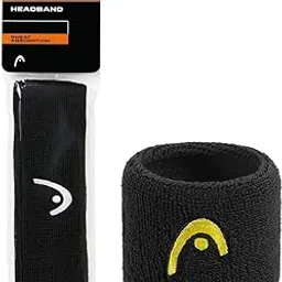 Cotton Wristband, 2.5 inch (Black, Pack of 2) & Head Head Band Tennis (Black)-picture-11