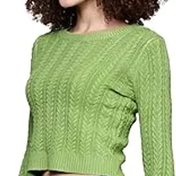 Women's Ribbed Cable-Knit Self Design Long-Sleeve Round Neck Woolen Pullover T-Shirts Top Sweater DN85-image-35