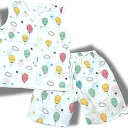 Bearbaby Unisex Baby Sleeveless Jhabla & Pajama Coordinated Set | 100% Organic Cotton Muslin Baby Clothes | Newborn Baby Dress for 3-6 and 9-12 Months-image-0