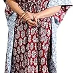 Ravaiyaa - Attitude is everything Women's Cotton Printed Maxi Kaftan Sleepwear Nightdress Gown Caftan (Maroon Floral)-picture-26