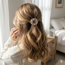 Elegant Pearl and Crystal Floral Hair Clip, Rose Gold Wedding Hair Accessory, Decorative Bridal Hair Pin-image-1