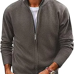 tysort Men's Woolen Full Sleeve High Neck Full Zipper Sweater for Men, Waffle Knitted Cardigan for Men-picture-22