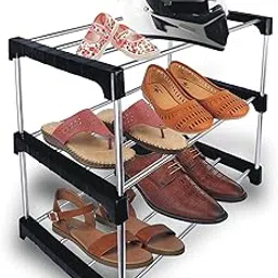DARAZ Home & Office Utility Foldable Multipurpose Rack 3 Shelves, Shoe/Book Rack Steel Collapsible Shoe Stand For Home, Black, 3 Shelves, 51 X 15 X15 cm-picture-45