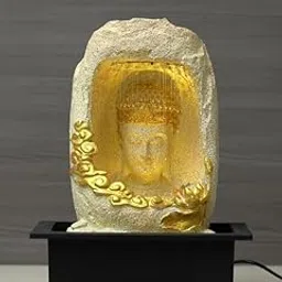 CRAFT SMITH Polyresin Tabletop White Meditating Buddha Sitting in Cave Style Indoor Front Curtain Waterfall Fountain for Home Decor with LED Light, Speed Controller Pump (Size: 40 x 22 x 29.5CM)-image-12
