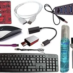 Anjo 9 in 1 Combo of Wired Keyboard, Wireless Mouse, Mouse Pad, 4 Ports USB Hub with Switch, 3 in 1 Cleaning Kit 100ml, OTG Micro & C to A Type, USB Extension Cable Type A 1.5m, USB Light-picture-16