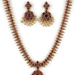 sasitrends Opulent Temple Wear Matte Gold Plated AD Stone Studded Circular Floral Mini Small Necklace Set-picture-24