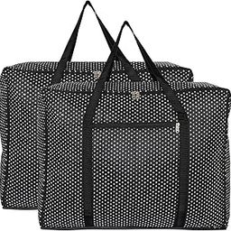 Kuber Industries Dot Printed Large Size Foldable Travel Duffle Bag, Underbed Storage Bag, Wardrobe organizer, Cloth Bag, Weekender Bag, Overnight Bag, Carry On Bag, Luggage Bag- Pack of 2 (Black)-picture-25