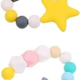2 Pieces Baby Silicone Teething Chewable Bracelet Toy Teething Beads Chain|2 Pieces Toddler Silicone Teething Toys|Pacifier Clips & Cases| Feeding |Baby-image-1