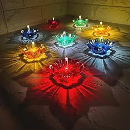 12pcs Diwali Diyas Colourful 3D Reflection Diya for Diwali Decor Flower Shape Shadow Reflective Diyas for Diwali Decoration Items for Home Decor Reusable Diwali Light (Mix Color) shadow diya-picture-16