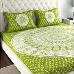 StitchCrafted Mandala Print Bedding Set, Lime Green and White, Cotton Duvet Cover with Decorative Pillowcases, Modern Floral Pattern-image-11