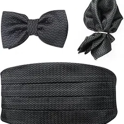 peluche Regal Attire Black Cummerbund, Bow Tie & Pocket Square Set for Men-picture-13